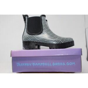 Jeffrey Campbell Cloudy-V Black White Plaid Platform Chelsea Boots 9M